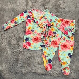 Posh Peanut Olivia Mae Ruffled Bamboo Kimono Set Flowers Baby Girl 0-3 Months